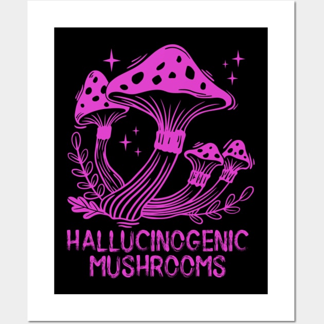 Hallucinogenic mushrooms, Magic Mushrooms, microdose mushrooms, psilocybin mushroom Wall Art by One Eyed Cat Design